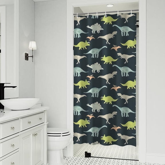 Dark Watercolor Dinosaur Pattern Shower Curtain 36"x72" ,Bathroom Decorative Shower Curtains Set with 12 Hooks,Modern Waterproof Washable Shower Curtain