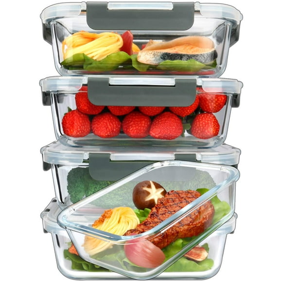 LuxeLine 5-Pack Borosilicate Glass Meal Prep Containers (36oz) - Airtight Lids, Stackable, Microwave/Oven/Freezer/Dishwasher Safe (4.5 Cup)