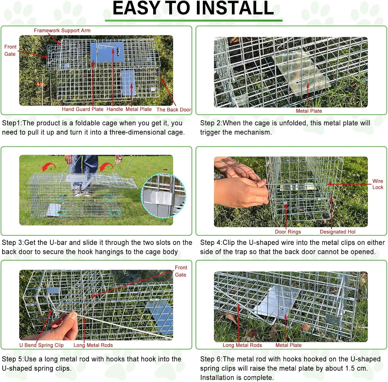 ZephyPaws 32" Live Animal Cage Trap,Humane Cat Trap Galvanized Iron,Heavy Duty Folding Animal Trap with Handle for Rabbits, Stray Cats, Raccoons,Groundhogs and Opossum(31 * 11.4 * 12.5inch)
