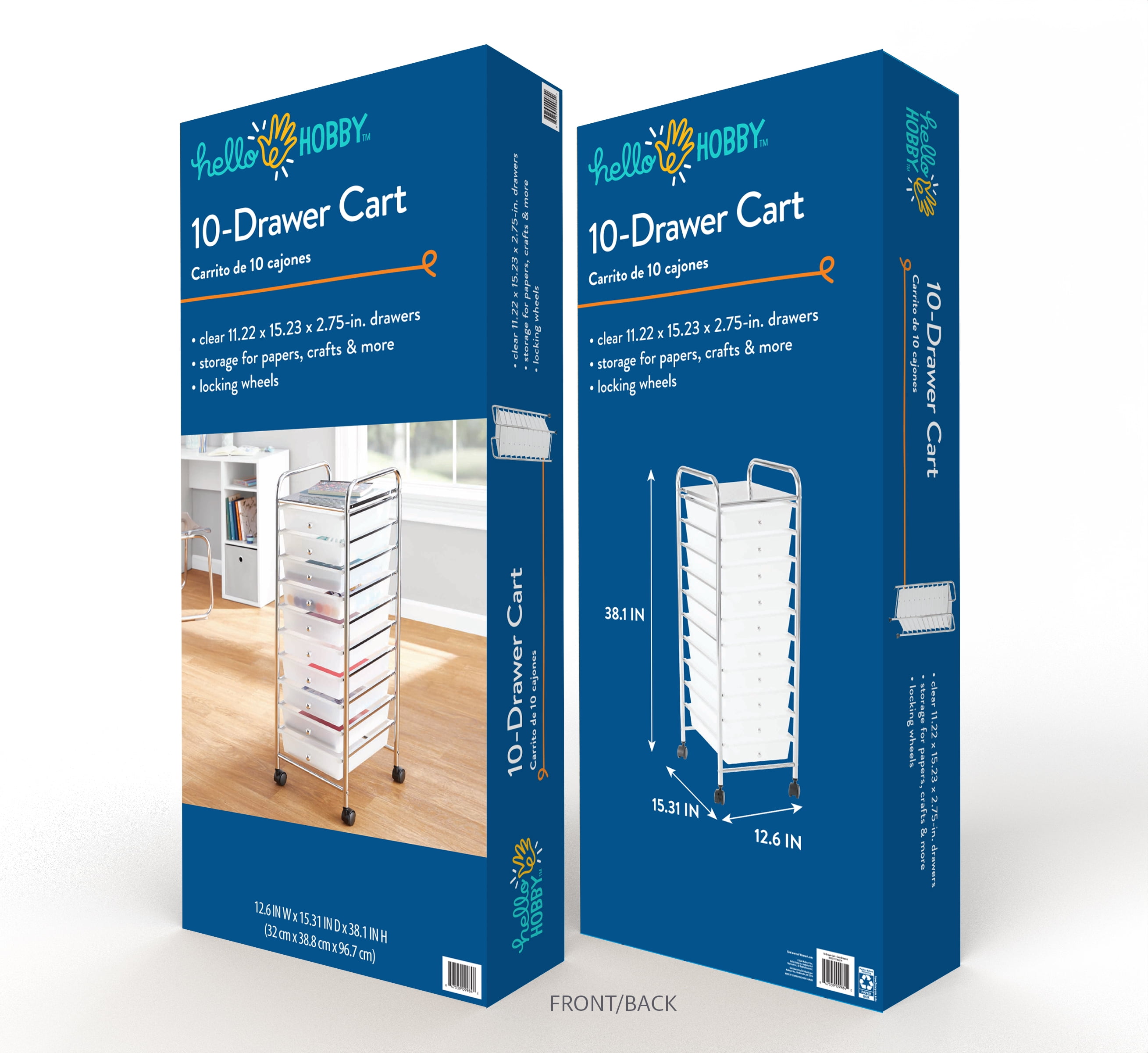 Hello Hobby 10-Drawer Multi-Color Rolling Craft Cart, Clear/Chrome