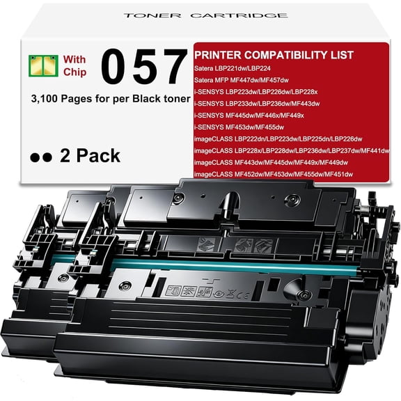 High Yield 057 Toner Cartridge with Smart Chip Replacement for Canon 057 057H Works with Canon imageCLASS MF455dw MF445dw mf451dw LBP227dw Printer Toner (Black, 2-Pack)
