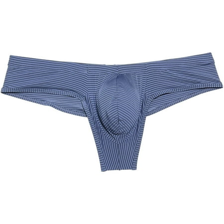 Botmois Men Stripe Thin Ice Silk Bikini Briefs Panties Enhance Pouch Underwear Underpants Gray M