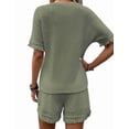 thumbnail image 2 of Womens Fringe Trim Textured Short Two Piece Set Waffle Tops and Short Sets Green L, 2 of 6