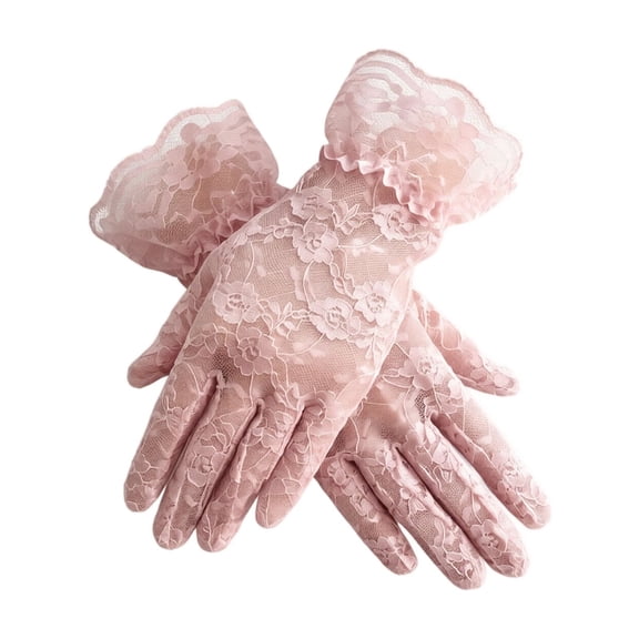 Short Lace Gloves Women, Elegant Floral Wedding Bridal Tea Party Gloves with Ruffle Tulle Cuff