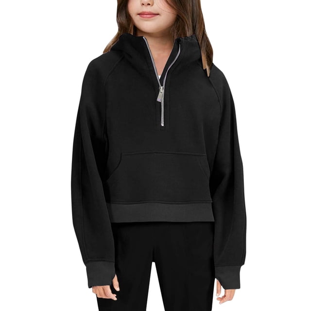RXIRUCGD Hauts à Manches Longues pour Enfants Hommes et Femmes Col Rond, Noir, Taille : 150