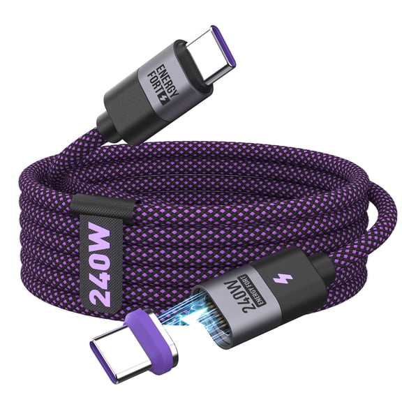 SIKAI CASE 240W Magnetic USB C to USB C Cable with 3 Magnetic Tips, 4 ft Purple Braided Fast Charging Cord