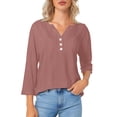 thumbnail image 4 of T Shirts For Women Womens Tops 3/4 Sleeve Cotton Linen Blouses Led Top T Shirt Solid Color Comfy Tops Spring Casual Tunic Top, 4 of 7