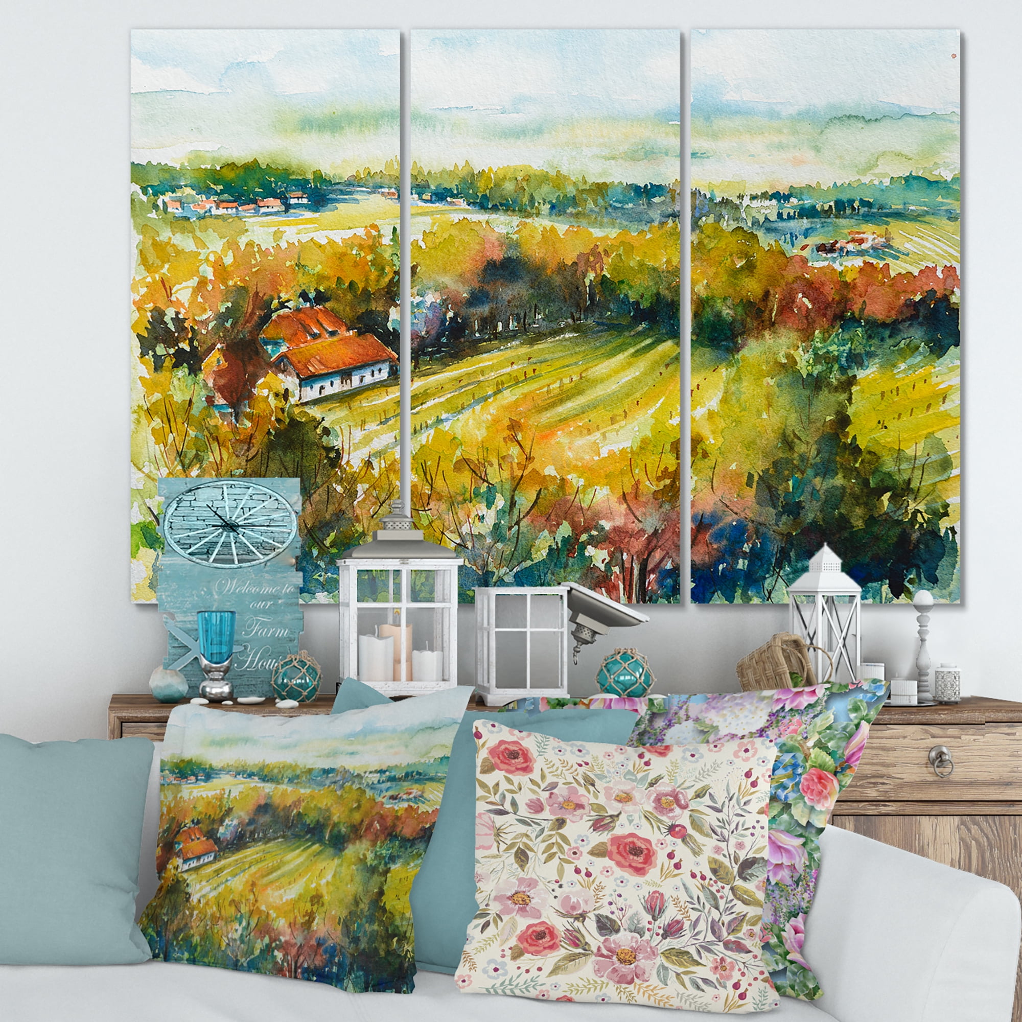 Designart ' Autumn Rural Landscape ' Country Canvas Wall Art Print