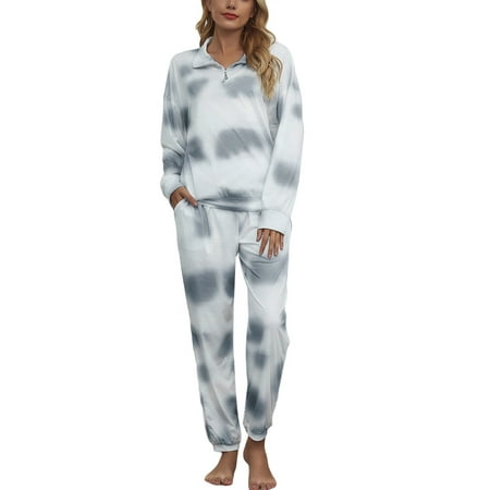 

wsevypo Women Two-Piece Pajamas Set Tie-Dyed Printed Pattern Pullover and Stretch Trousers Pajama Sets Loungewear