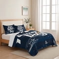 thumbnail image 5 of Queen Quilt Set 90''x96'', Happy Father's Day Lightweight Summer Bedspread Coverlet Set with 2 Pillow Shams, Navy Blue Shabby Wooden Grain Breathable All Season Quilt Bedding for Bedroom/Guest Room, 5 of 9