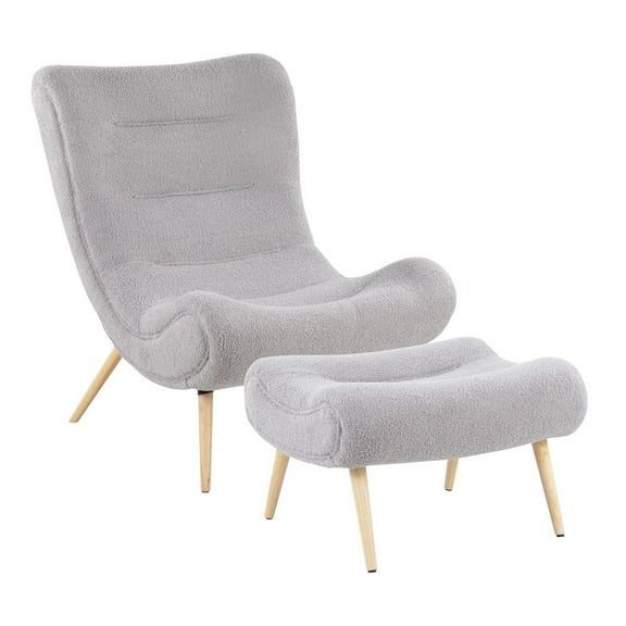 LumiSource Natural Wood, Grey Sherpa Cloud Chair