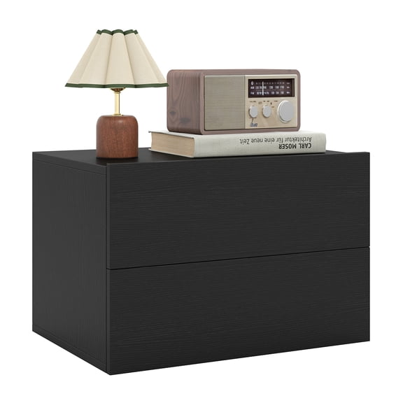 Costway 1 PCS Modern Floating Nightstand, Wall Mounted Bedside Table with 2 Storage Drawers Black