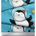 thumbnail image 2 of Soimoi Blue polyester Crepe Fabric Snowman & Penguin Cartoon Print Fabric by Yard 52 Inch Wide, 2 of 3