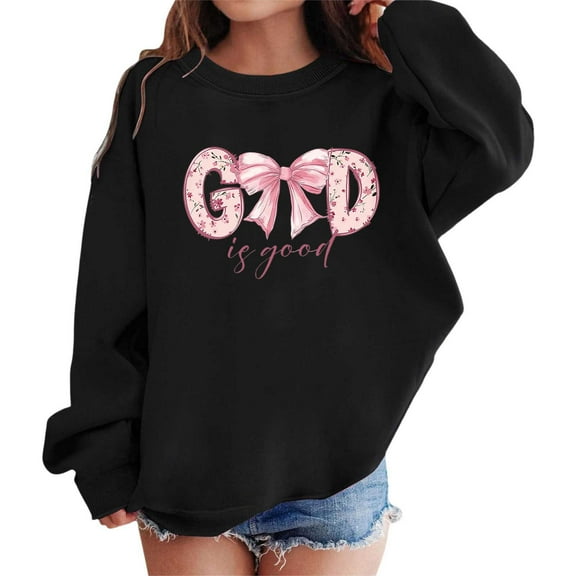 Byoo Toddler Girls Graphic Hoodie Bow Print Hooded Sweatshirt Long Sleeves Pullover Top