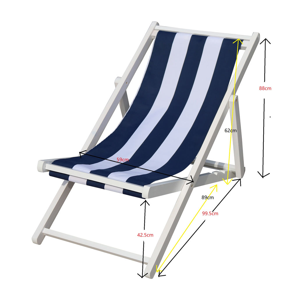 Beach Lounge Chair Wood Sling Chair Navy Style Back Adjustable Outdoor Chaise Lounge for Garden Patio Dark Blue - image 3 of 7