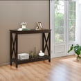 thumbnail image 3 of SuperDeal Dark Brown Console Table 2-Tier MDF Entryway Table X-Design Storage Display Shelf Indoor, 3 of 11