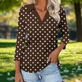 thumbnail image 4 of Fesfesfes Women's Solid Color Blouses Trendy Loose Casual Three-Quarter Sleeve V-Neck Tops Slim-Fitting Cut to Flatter Figure T-Shirt(Brown#1,2XL), 4 of 6