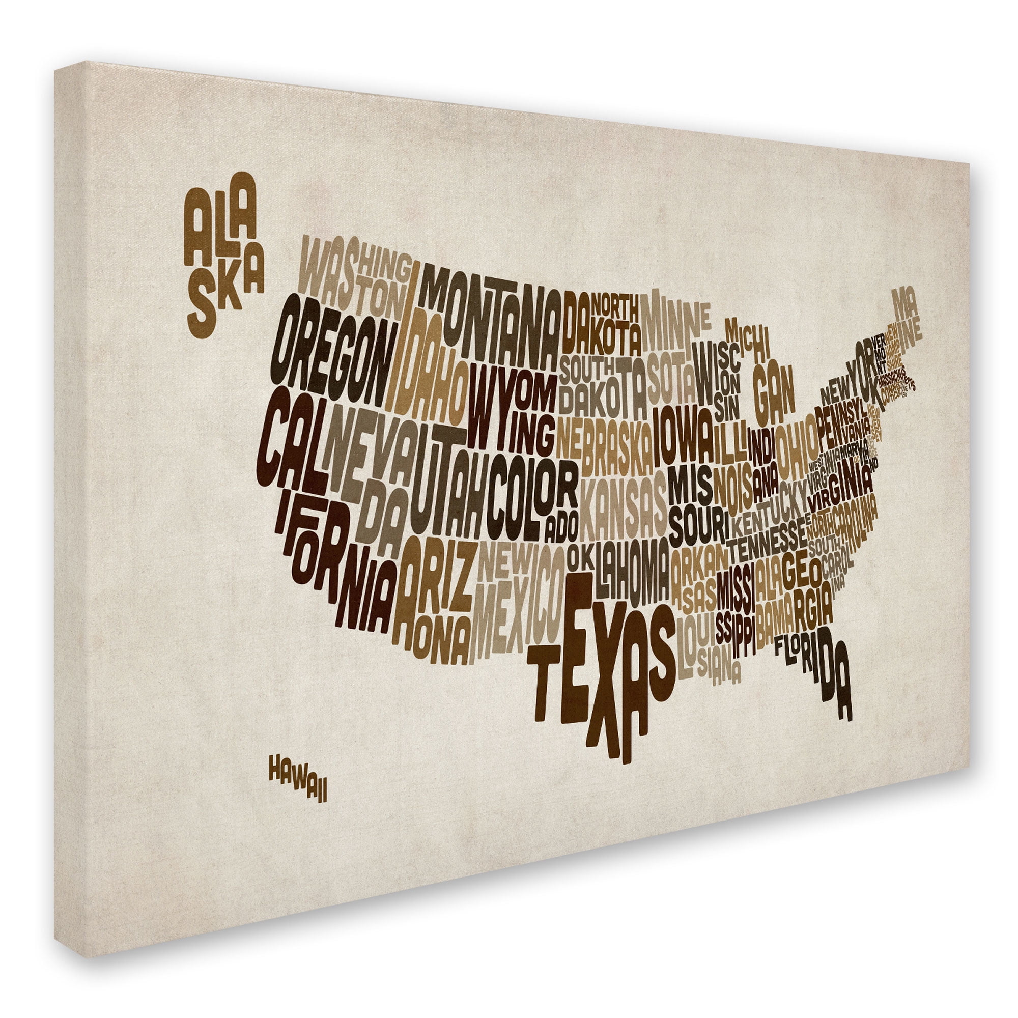 Trademark Art 'USA States Text Map 2' Canvas Art by Michael Tompsett