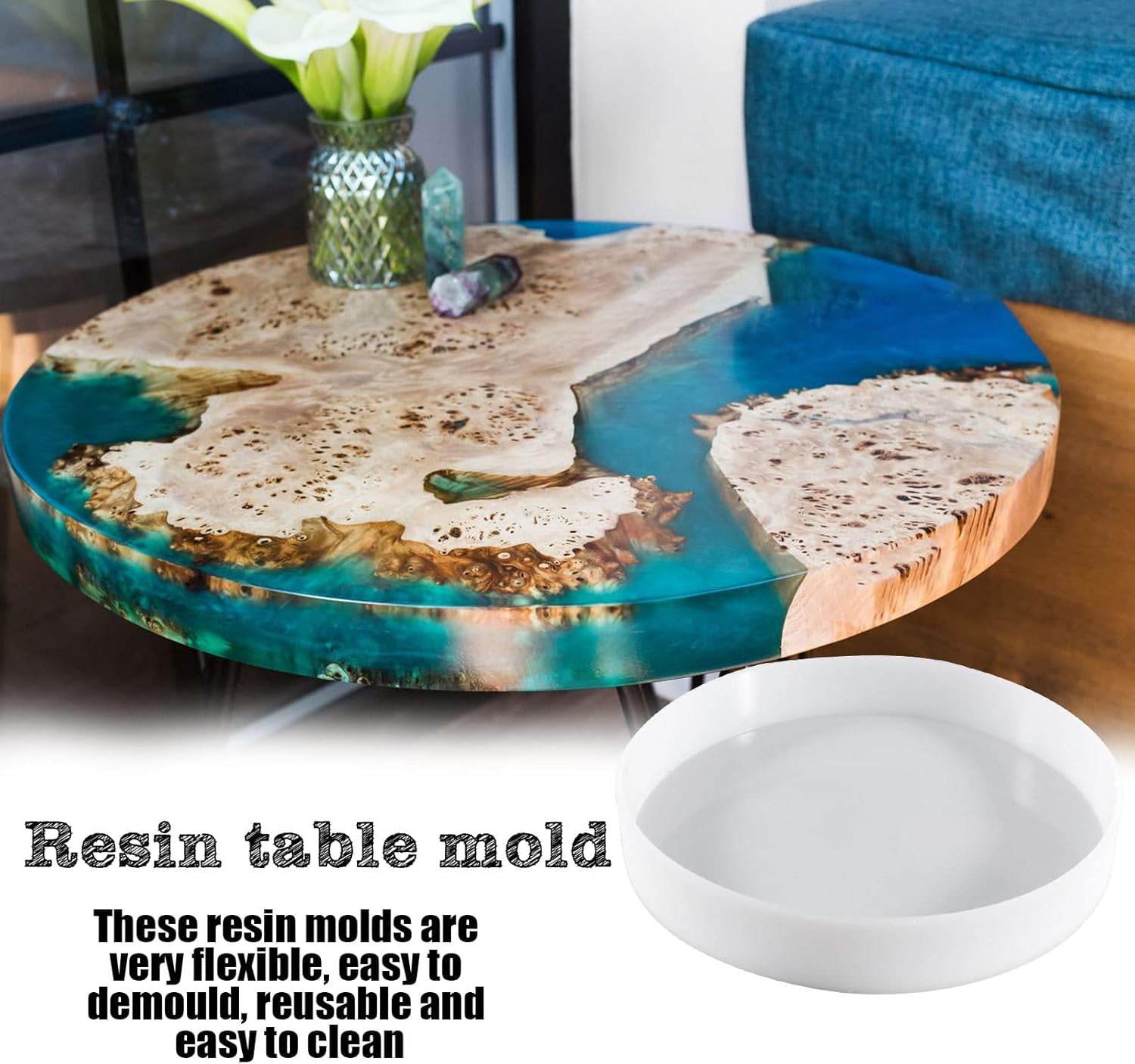 Large Round Epoxy Mold, Silicone Tray Molds for Epoxy Resin, Round Epoxy Mold for Coffee Desk, Clock and Table, DIY Round Risen Mold for Home Decorations