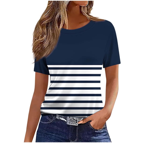 Tops de Cuello Redondo para las Mujeres de Manga Corta Impresa Casual, Camiseta de Moda para Uso Diario Y de Fiesta