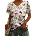 thumbnail image 2 of kingque Womens Floral Prints V Neck Short Sleeve T-Shirt Print Casual Tee Loose Shirts Tops 2XS-8XL, 2 of 5