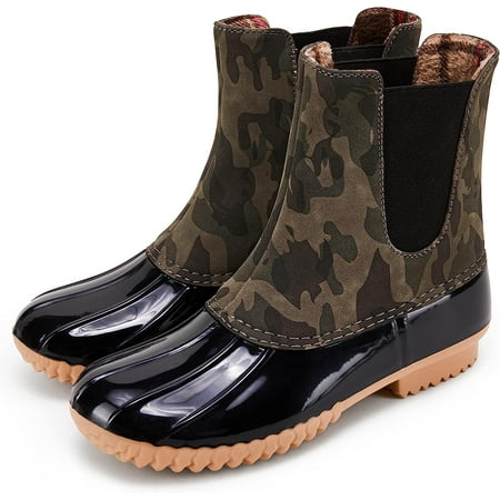 

Kathemoi Womens Duck Boots Slip On Ankle Boots Waterproof Booties Mid Calf Leopard Snow Rain Boots