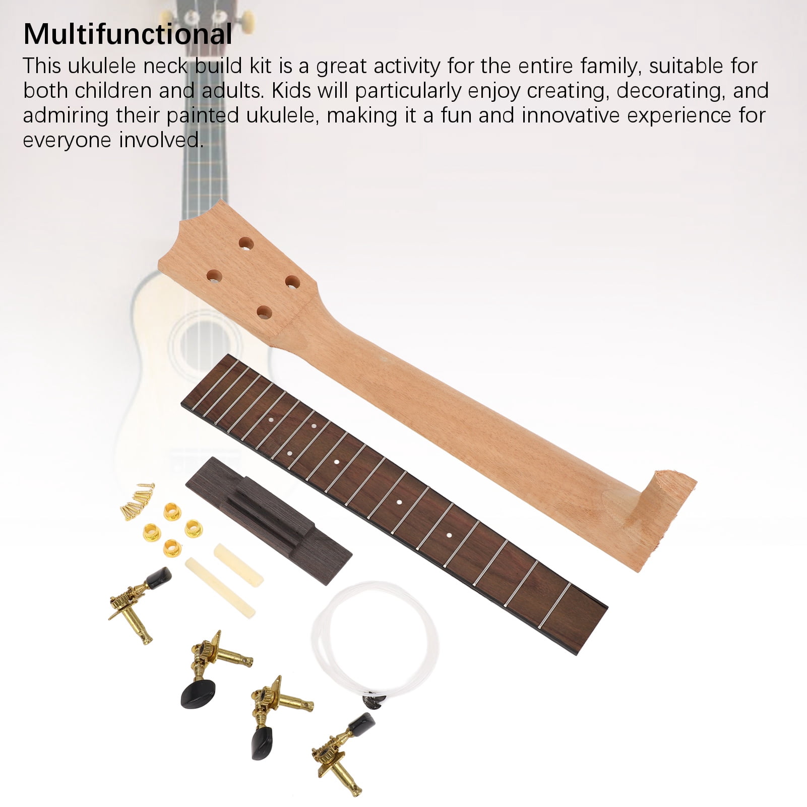 Suodoka Ukulele Neck Kit Okoume and Rosewood Fingerboard String Knob and Bridge Set for 26 inches / 66 cm Handcraft Instrument Assembly