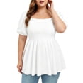 thumbnail image 2 of hlysgo Women's Square Neck Tops Plus Size Smocked Peplum Blouse Top Lantern Short Sleeve Flowy Cute Shirt Shirts White,3xL, 2 of 5