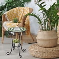 thumbnail image 2 of Round Green & White Mosaic Side Table, Outdoor Accent Table with Black Metal Frame, Patio End Table for Garden, Balcony, Living Room & Coffee Corner, 2 of 9