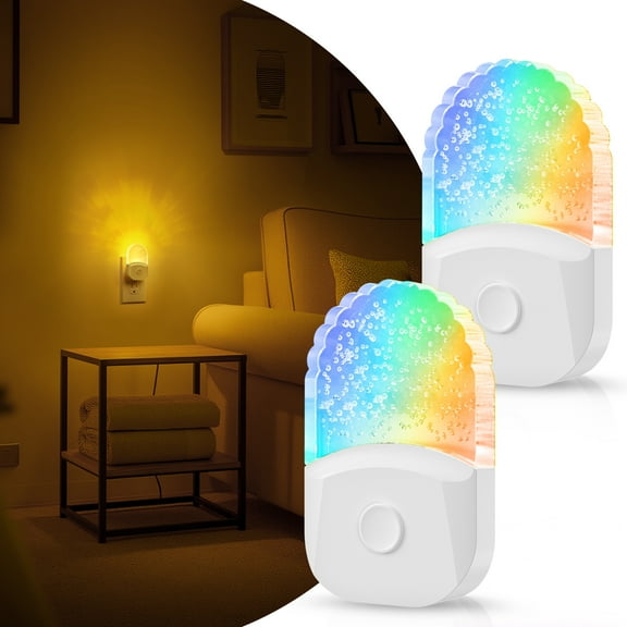2 Pack Color-Changing LED Night Lights with Memory & Acrylic Design
