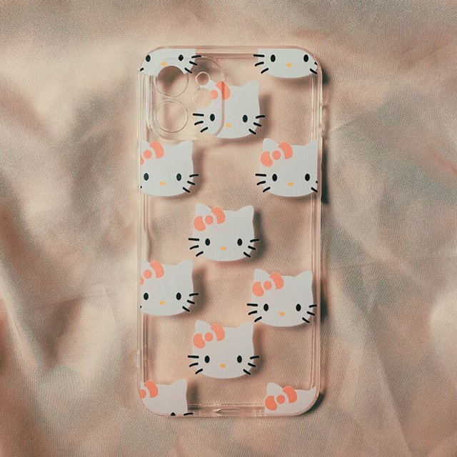 Hello Kitty-funda de teléfono transparente con soporte, carcasa de dibujos animados a prueba de golpes para iPhone 14, 13, 11, 12, 11 Pro Max, Mini, XS, XR, 7, 8 Plus, Y2K Fivean unisex