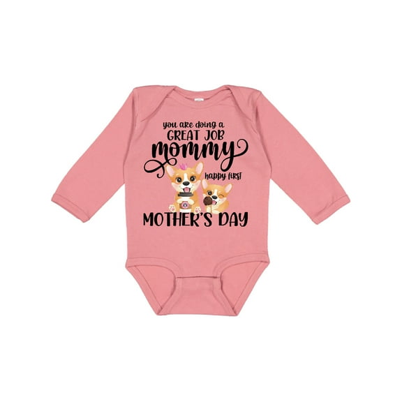 Inktastic Happy Mother's Day with Cute Corgi Dogs Boys or Girls Long Sleeve Baby Bodysuit