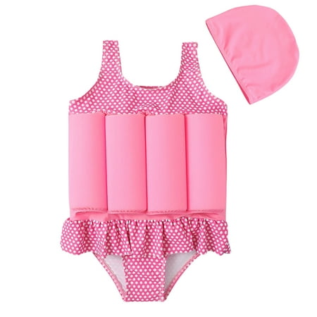 

URMAGIC 2-6Y Kid Girl Cute One Piece Float Swimsuit Cap Suit Ruffle Bikini Buoyancy Swimwear/Polk Dot