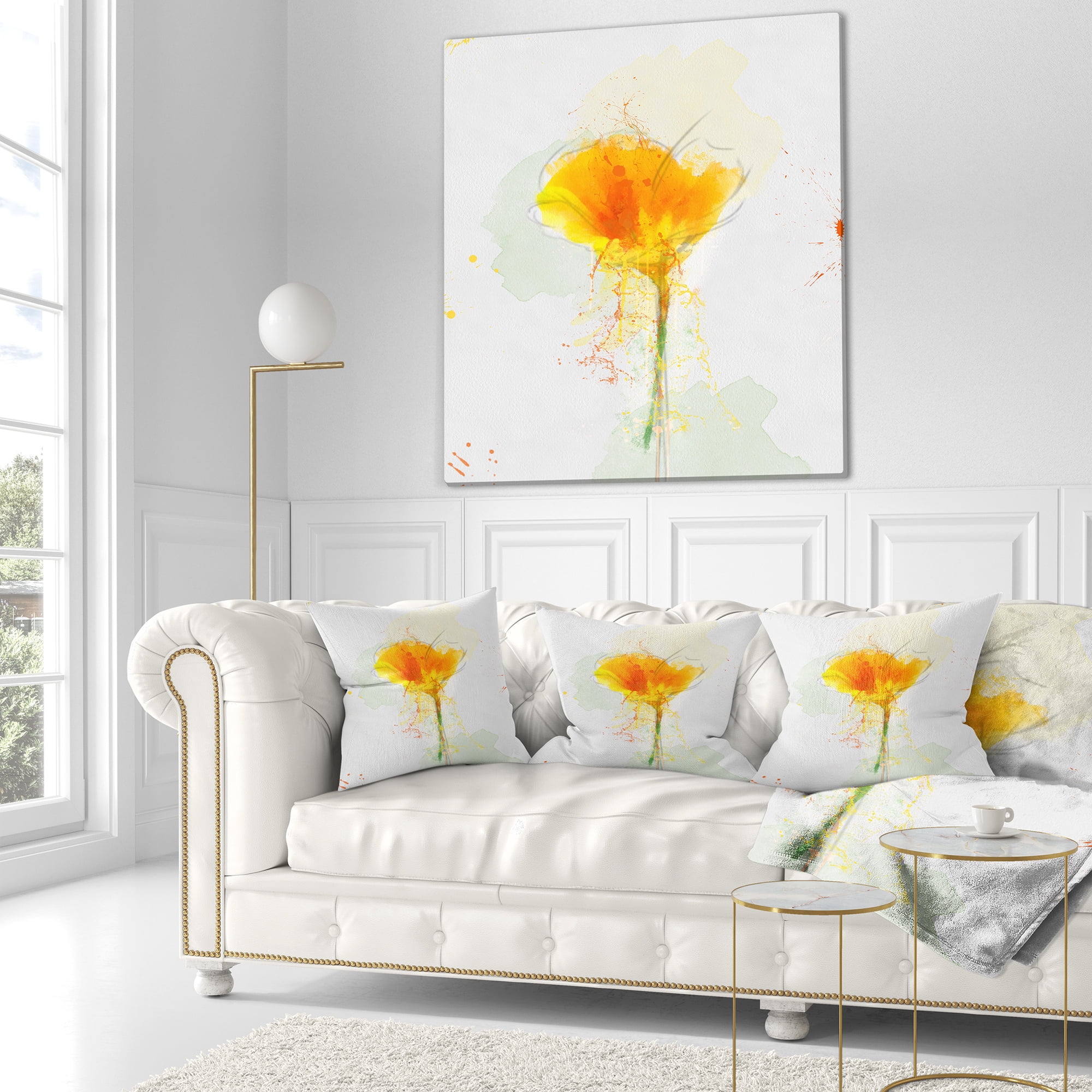 Designart Yellow Flower Sketch Watercolor - Floral Throw Pillow - 18x18
