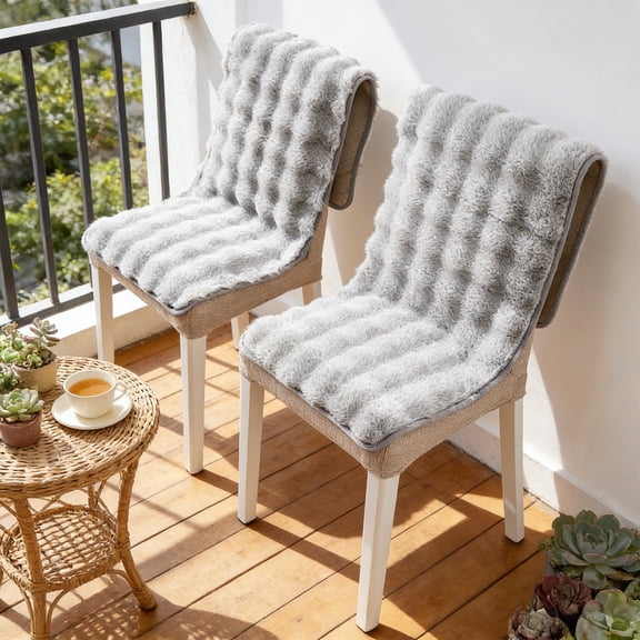 Winter Plush One-Piece Chair Cushion 50*135cm - Non-Slip Thickened Back & Waist Support Pad, Cute Cartoon Design for Dining/Office/Car/Patio/Rocking Chair, Soft Warm Seat Cushion (Gray)