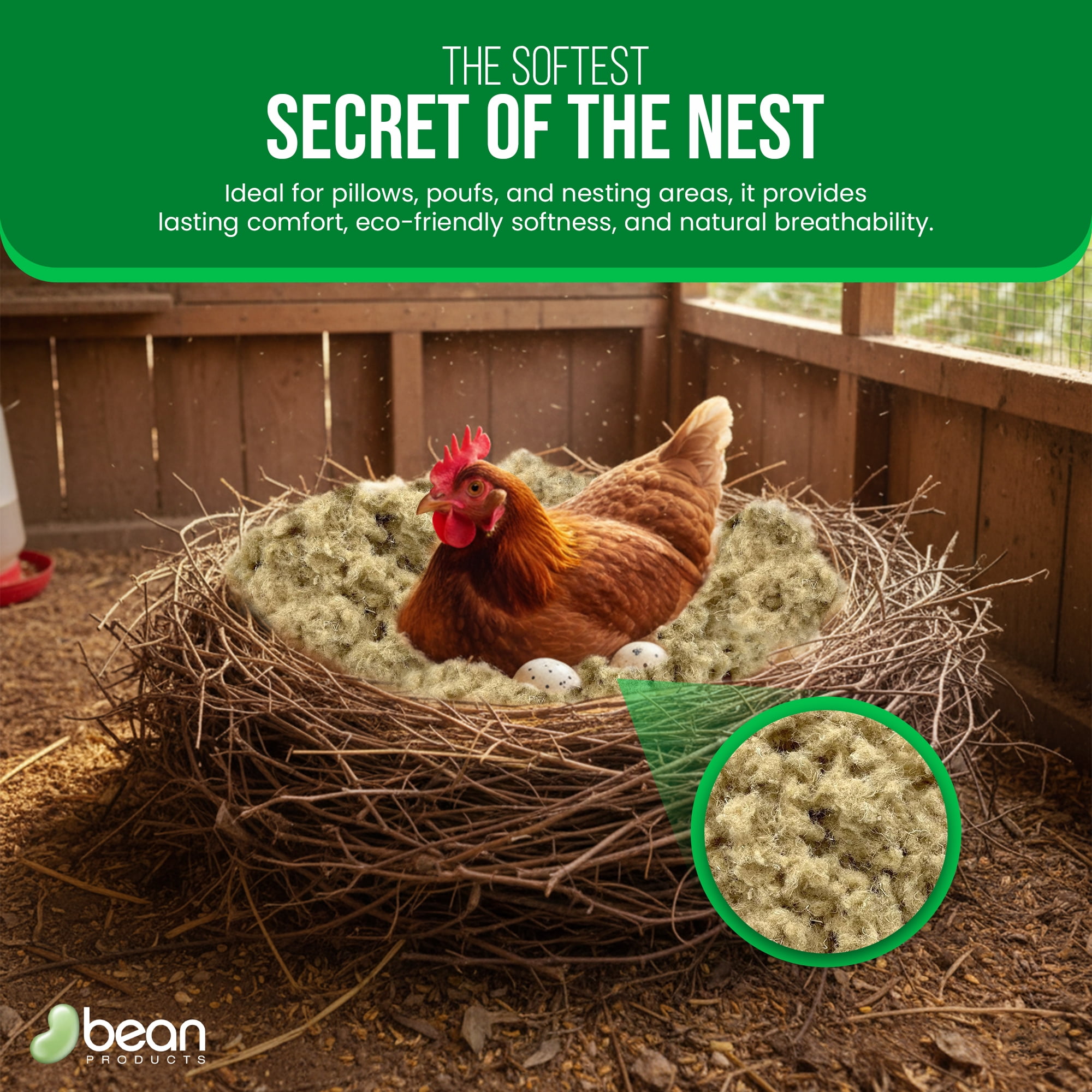HempStuff Hemp Fiber Fill - 5 lbs, Clean Natural Fibre Filling Cushion Pet Bed Stuffing or Nesting Fiber, Midwest Grown and processed Organic. Bean Products, Made in USA, 5 pounds