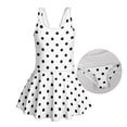 thumbnail image 6 of COEQINE Girls One Piece Swimsuit with Skirt Sleeveless Cute Skirted Bathing Suit Hawaiian Swimwear for Kids 3-4 Years, Summer Swim Dress for Water Play, White Black Polka Dots, 6 of 8