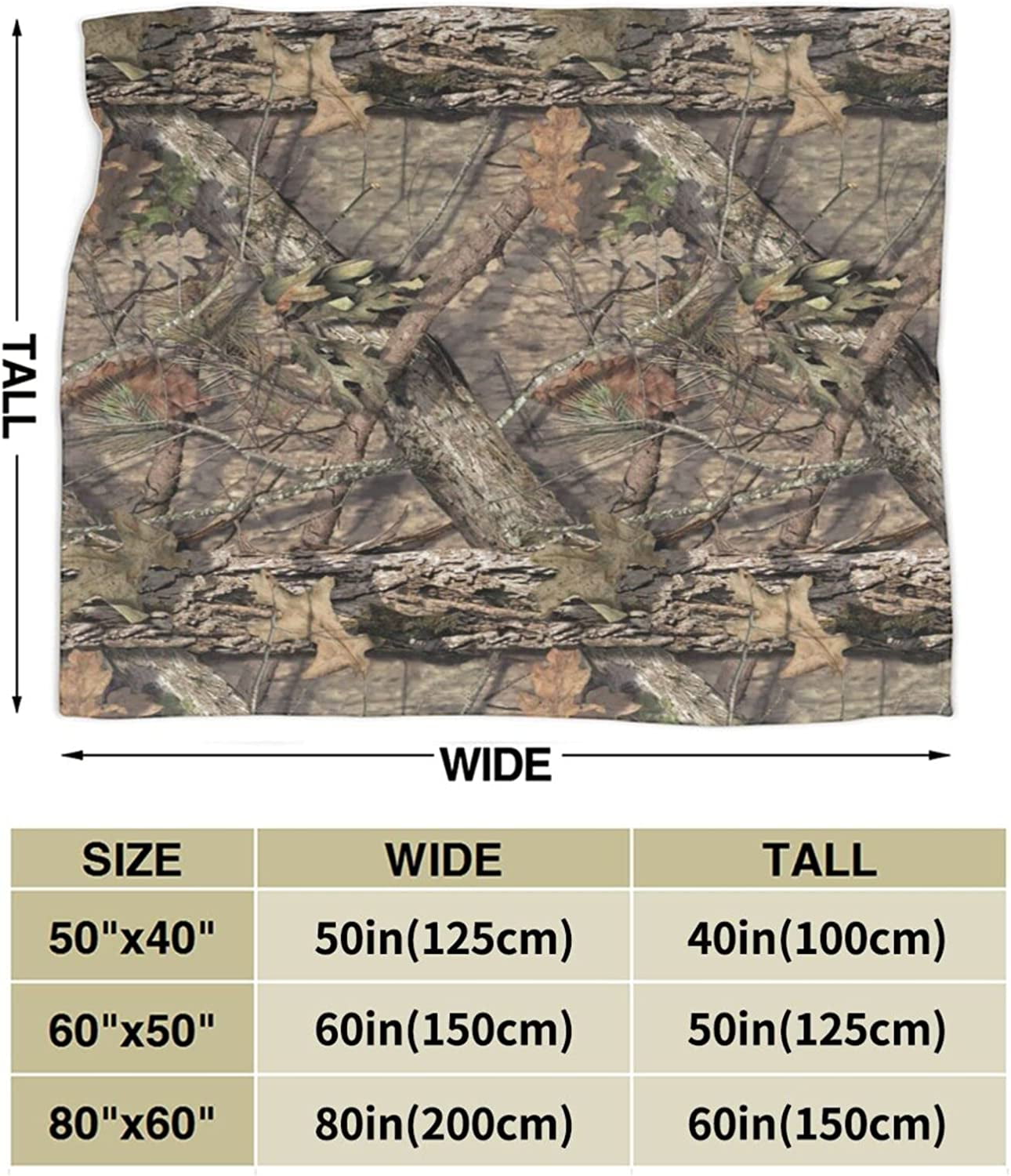 Camo Hunting Camouflage Forest Throw Blanket Super Soft Warm Bed Blankets for Couch Bedroom Sofa Office Car, All Season Cozy Flannel Plush Blanket for Girls Boys Adults, 60"X50"