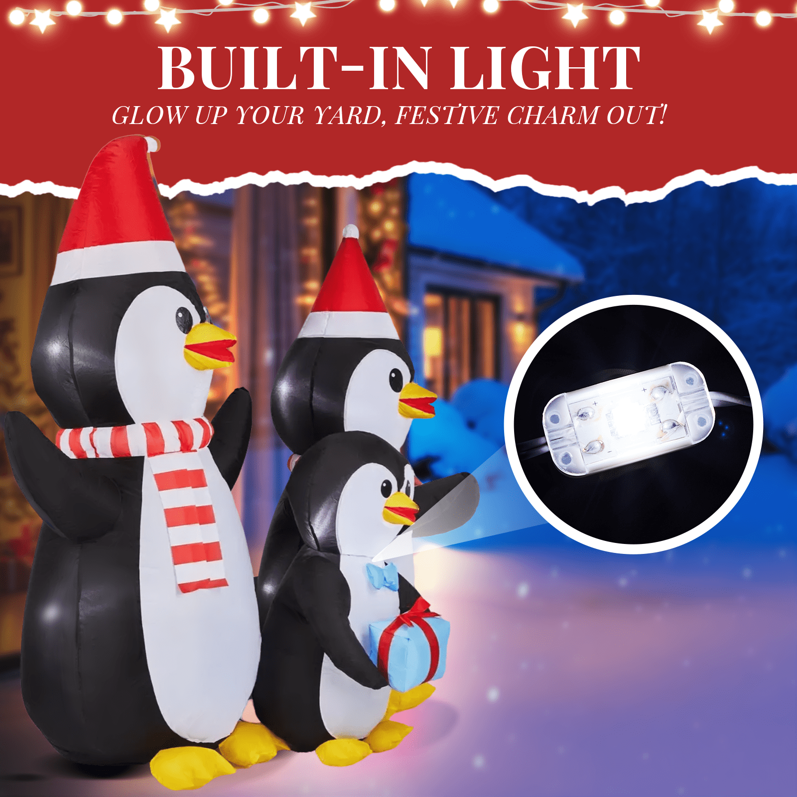 Astoutdoor 6 ft Lighted Christmas Inflatable Decoration, Penguin Family Blow Up Yard Decor with Built-in LED Lights