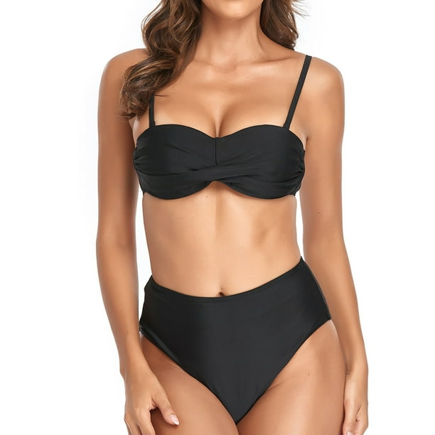 Traje de baño de mujer de 2 piezas de bikini cómodo de cintura alta de color sólido estilo playa OAVQHLG3B Store lin121212