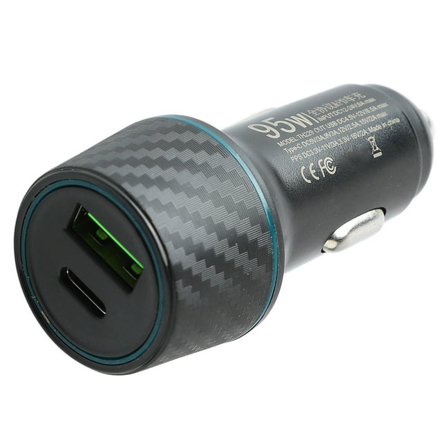 DC 12-Cargador de coche de 24 V, 95 W, USB PD, puerto dual, carga rápida, estilo fibra de carbono, adaptador de cargador para encendedor de cigarrillos para coche y camión.