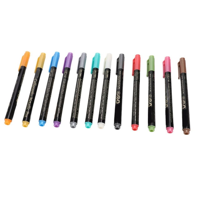 Metallic Marker Pens, 12 Colors Metallic Markers Soft Tip Portable Eye Catching Fluent Writing Vivid Effects for Outdoor Sketching