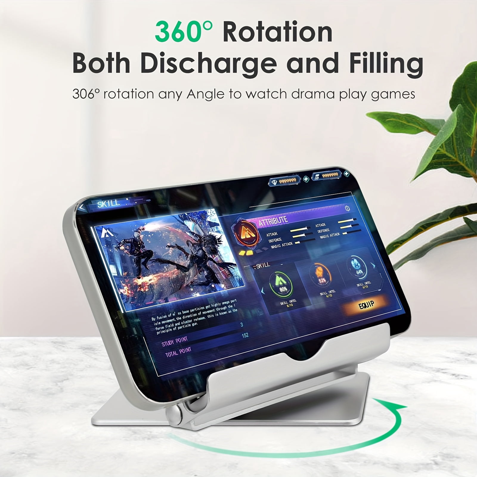 15W Wireless Fast Charger Phone Stand, 360° Rotatable Zinc Alloy Holder for iPhone 16, Samsung Galaxy S24/S23/S22, Google Pixel 9 Pro/8a/7 Pro