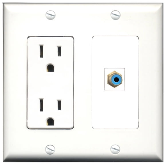 Ultra Spec Cables 15 Amp Power Outlet 1 Port RCA Blue Wall Plate