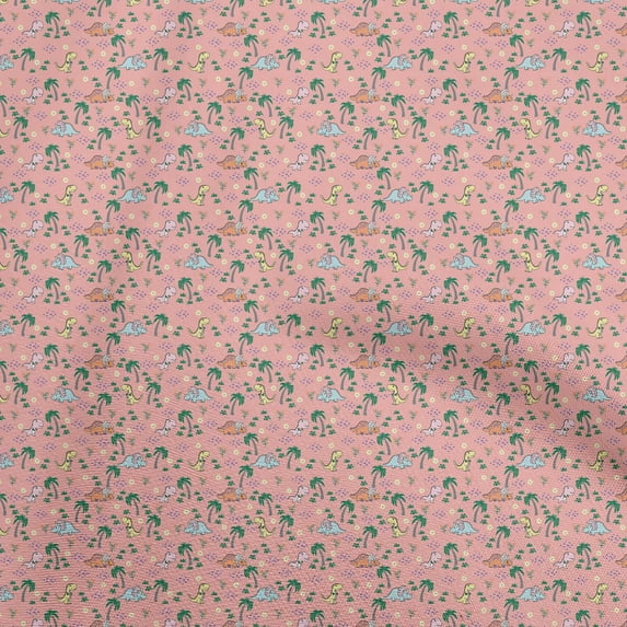 oneOone Cotton Cambric Pink Fabric Colorful Dinosaur Cartoon Quilting Supplies Print Sewing Fabric By The Yard 56 Inch Wide
