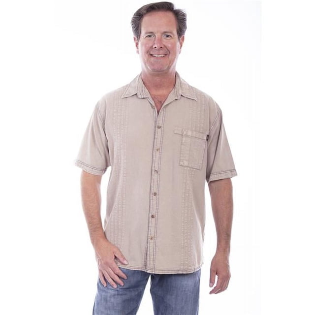 Scully 4800 STO L The Traveler Mens Short-Sleeved Shirt, Stone - Large