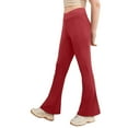 thumbnail image 5 of QATAINLAV Girls Crossover Flare Leggings with Pockets Bootcut High Waisted Yoga Pants Tummy Control Gym Workout Tights for Kids Wine,9-10 Years, 5 of 7