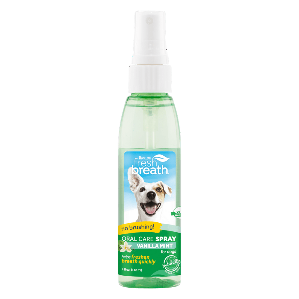 TropiClean Fresh Breath Vanilla Mint Oral Care Spray for Dogs, 4oz A