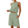 thumbnail image 3 of Horkkom Short Sets for Women 2 Piece Linen Solid Color Tank Tops High Waist Shorts with Pockets Summer Casual Vacation Sets S, 3 of 7
