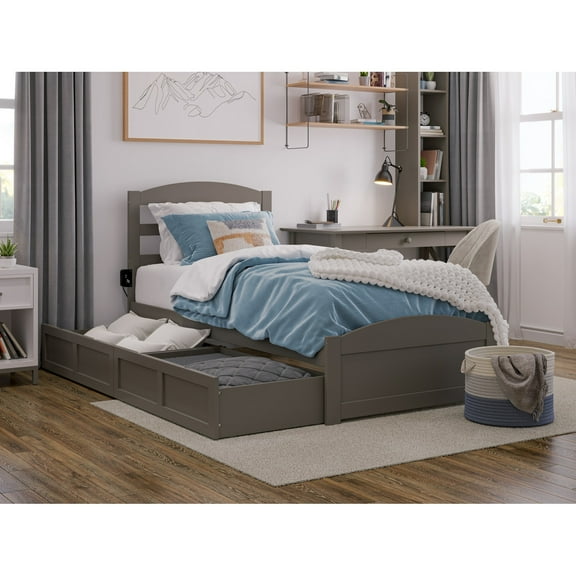 AFI Warren Platform Bed with Footboard and 2 Storage Drawers Grey Twin XL